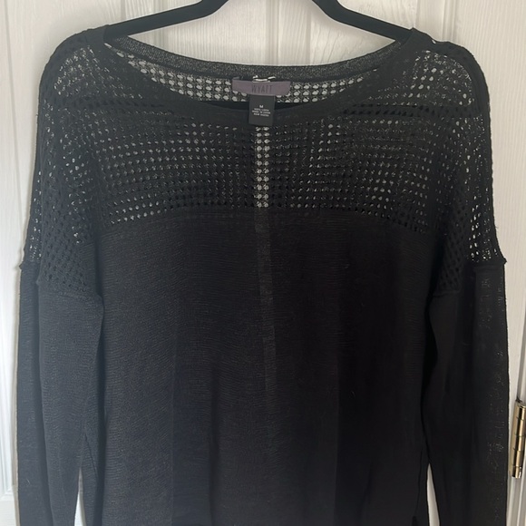 Wyatt Linen Black Long Sleeve Top size M mesh white stripe detail - Picture 1 of 6